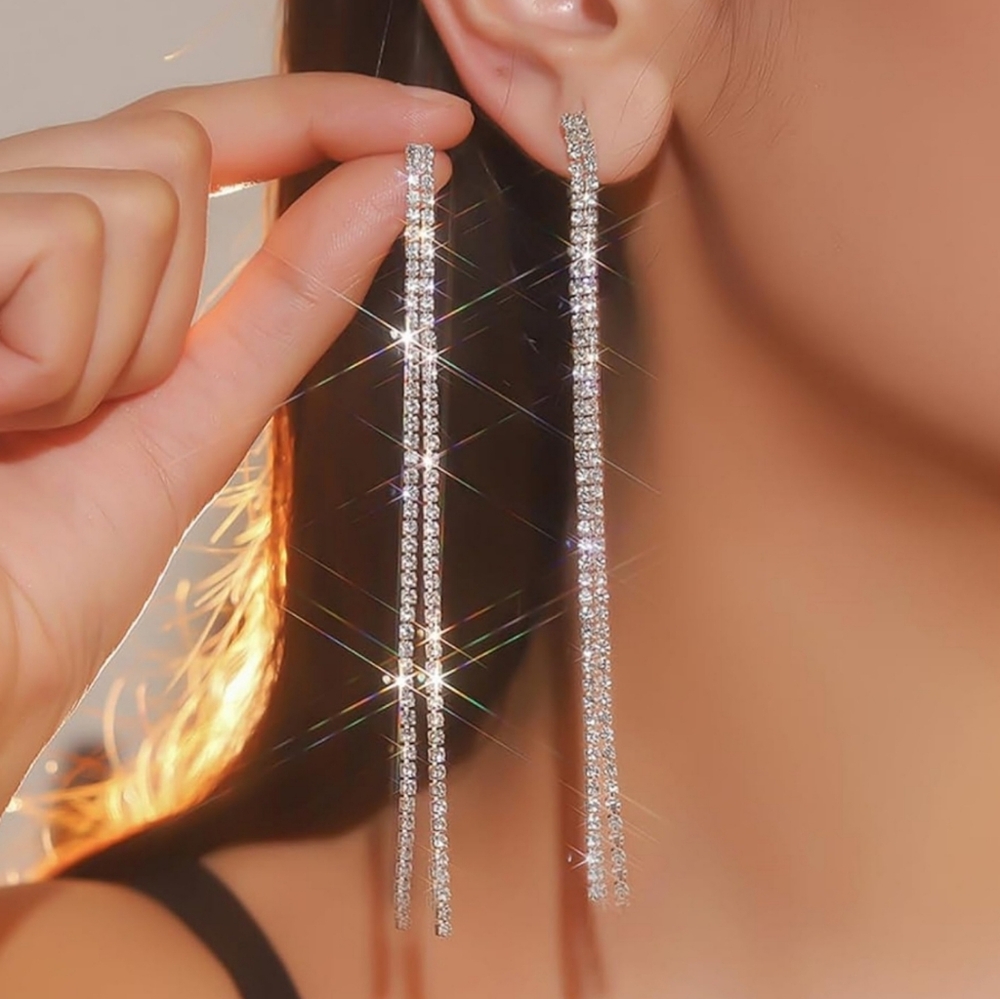 Elegant Long Rhinestone Chain Earrings
